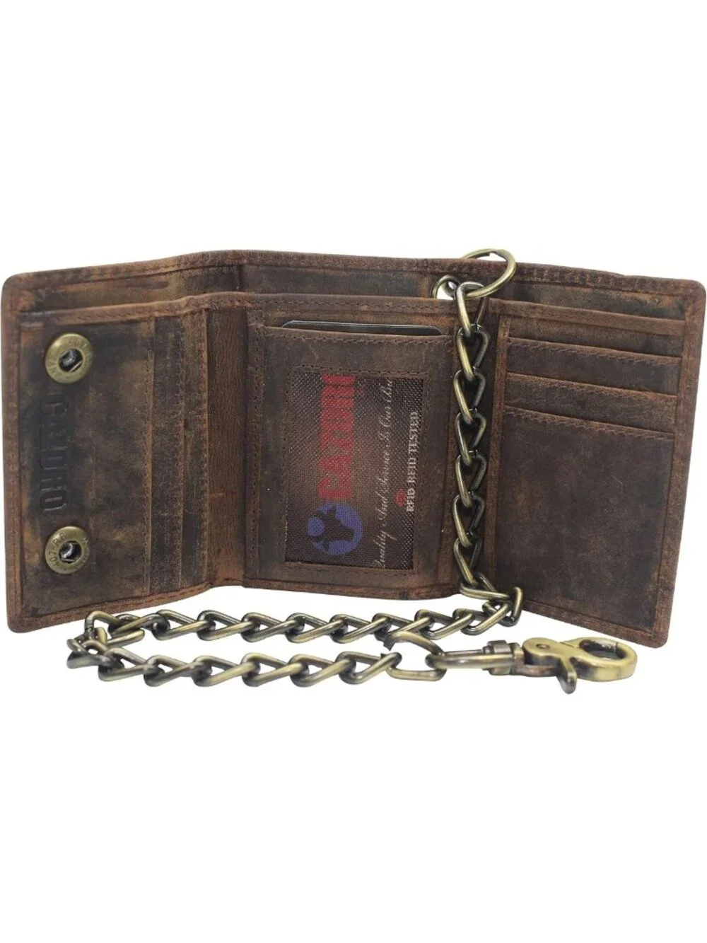 Vintage Leather Biker Chain Wallet for Men - RFID Blocking, Trifold, Snap